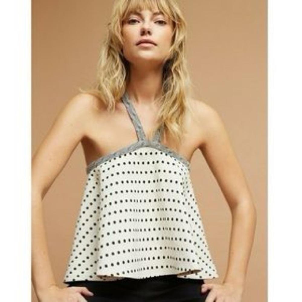 Anthropologie • Postmark • Jemma Polka Dot Jacquard Swing Halter Top